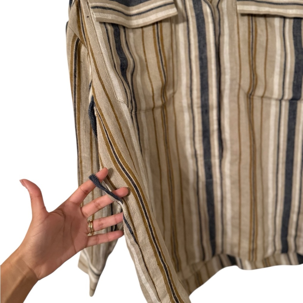 Af Agger Striped Long Sleeve Linen Button Down Pocket Top Tunic — image 8 of 8